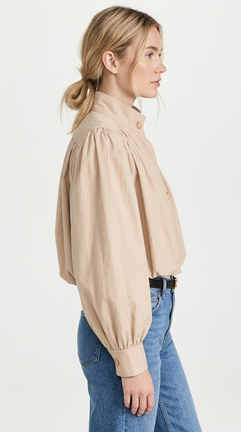 Margot Puff-Sleeve Button-Up Jacket