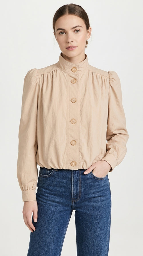 Button-Down Puff-Sleeve Jacket