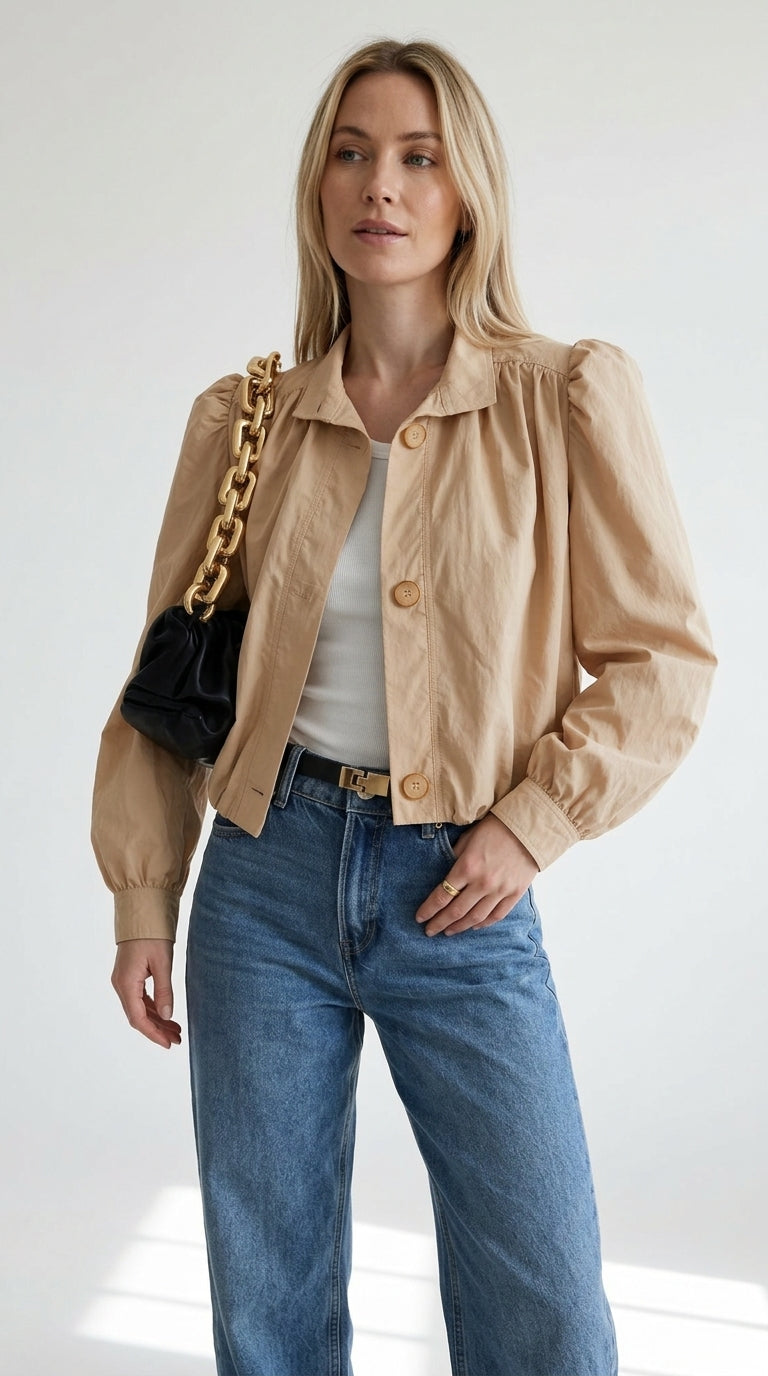 Margot Puff-Sleeve Button-Up Jacket