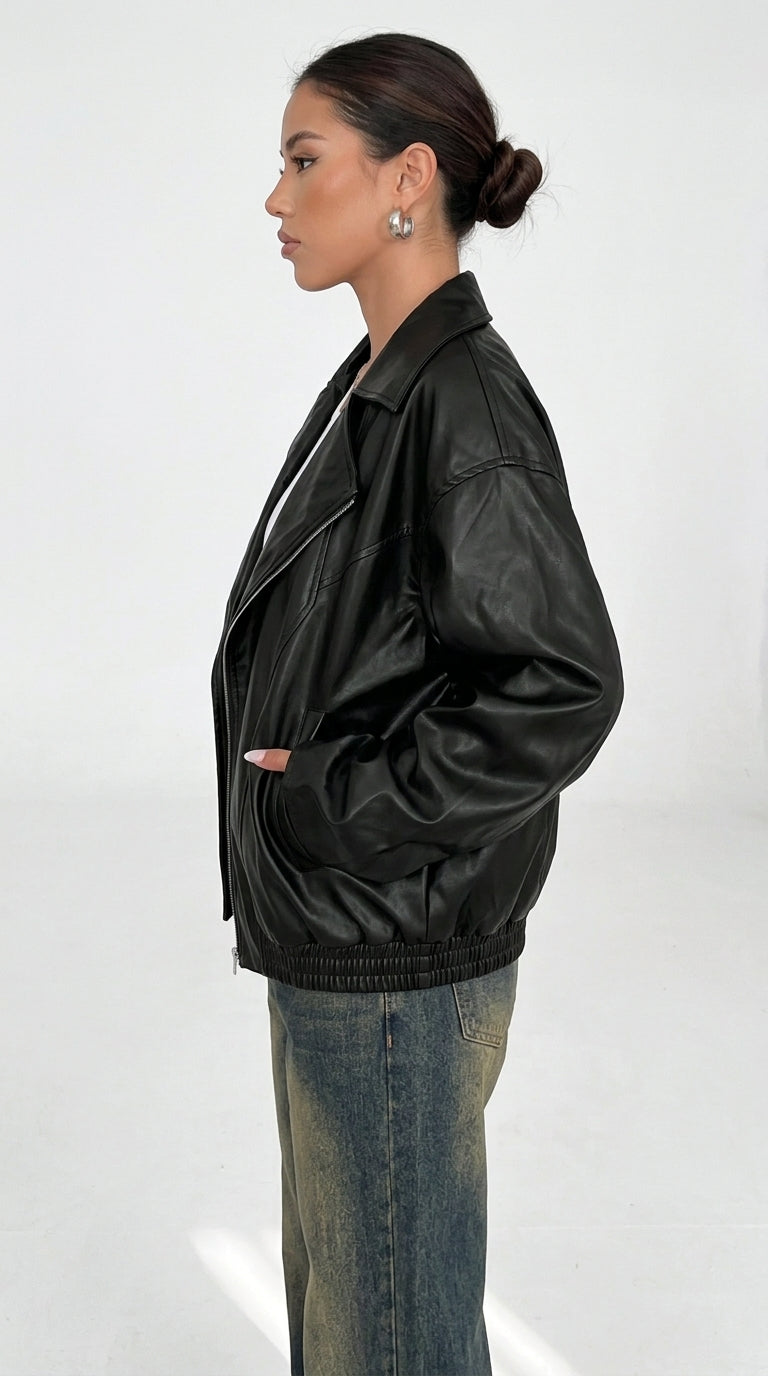 Blake Oversized Faux Leather Moto Jacket