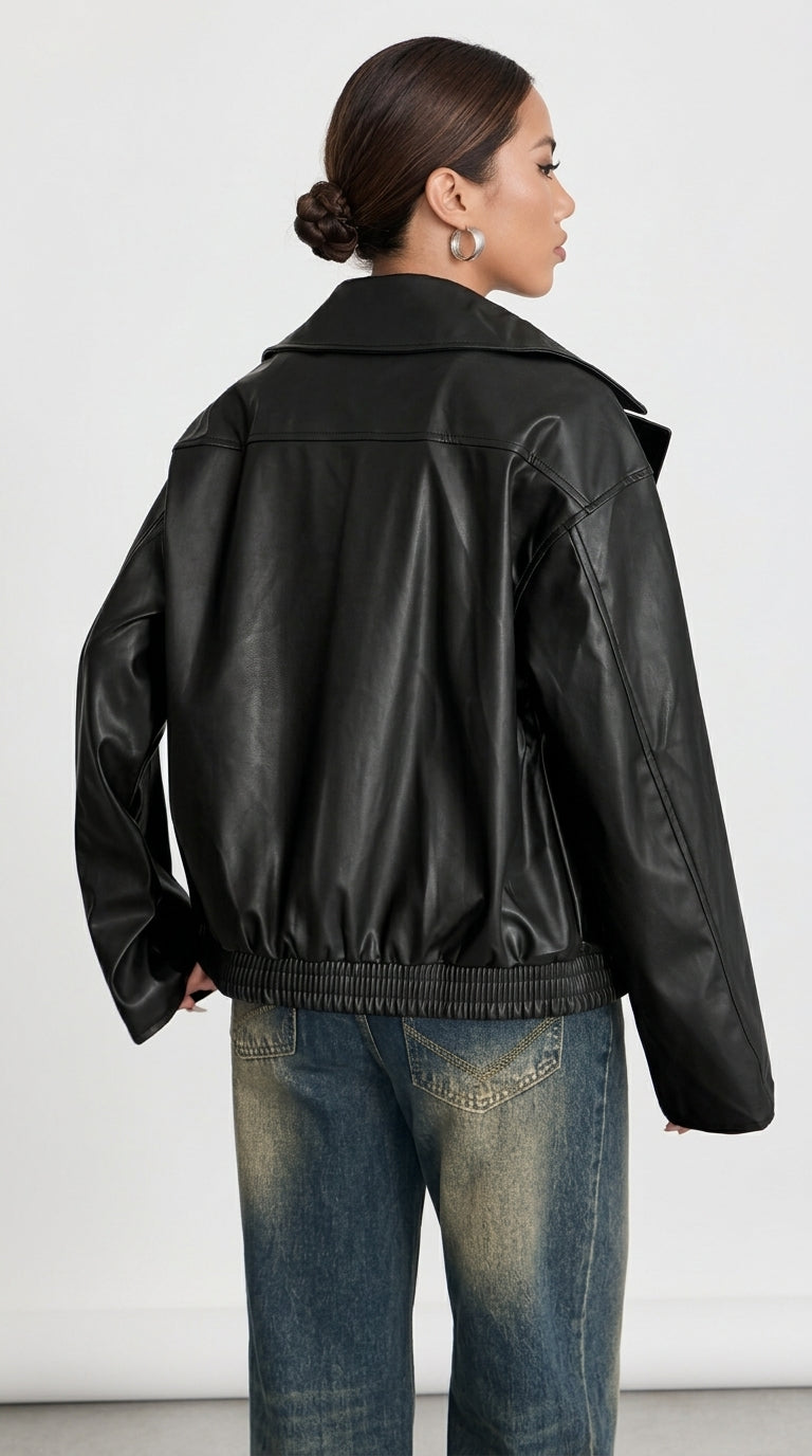 Blake Oversized Faux Leather Moto Jacket