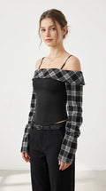 Plaid Long Sleeve Slim Fit T-Shirt