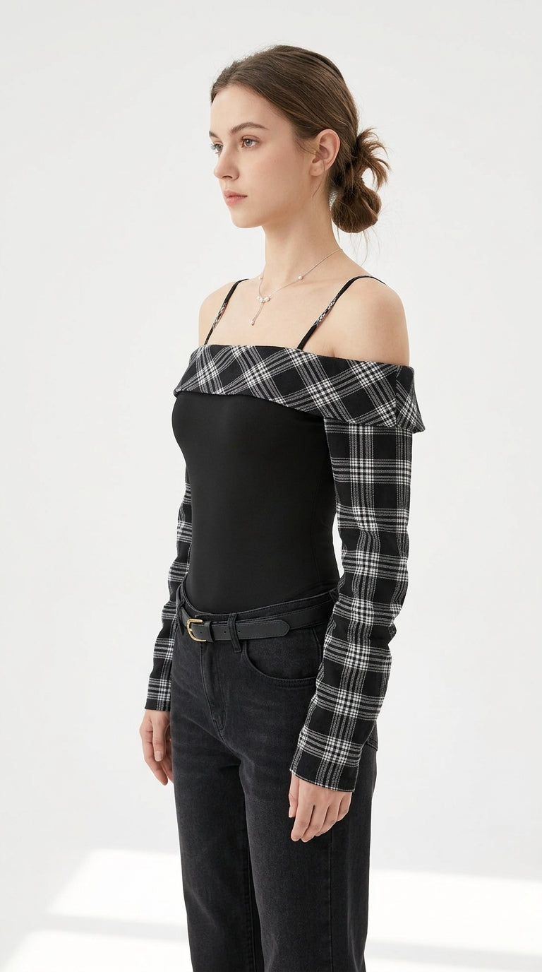 Plaid Long Sleeve Slim Fit T-Shirt