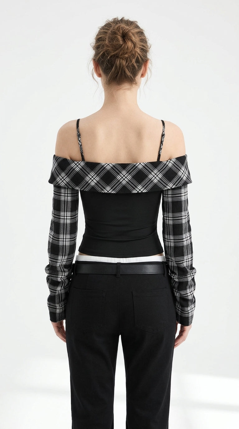 Plaid Long Sleeve Slim Fit T-Shirt