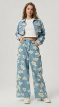 Pocketed Floral Wide Leg Jeans