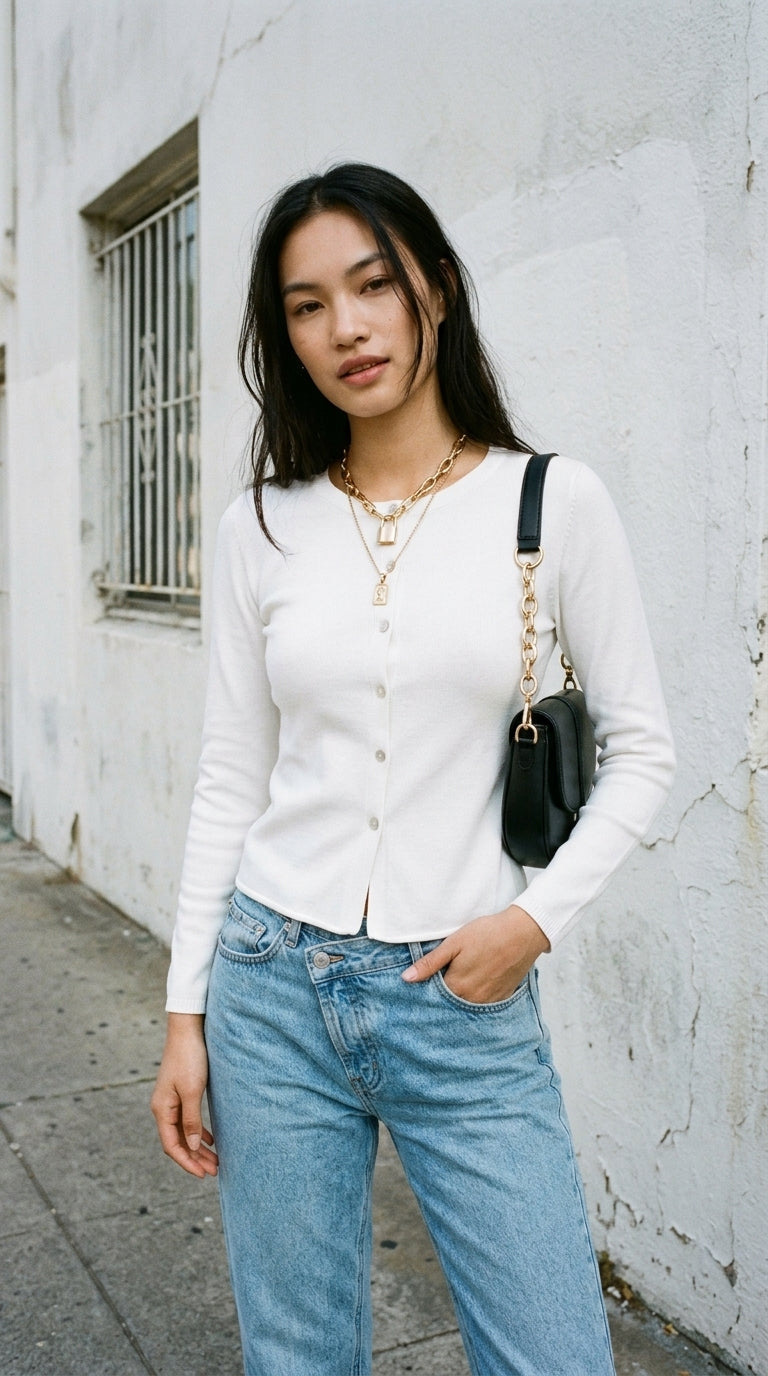 Button-Front Long Sleeve Cardigan