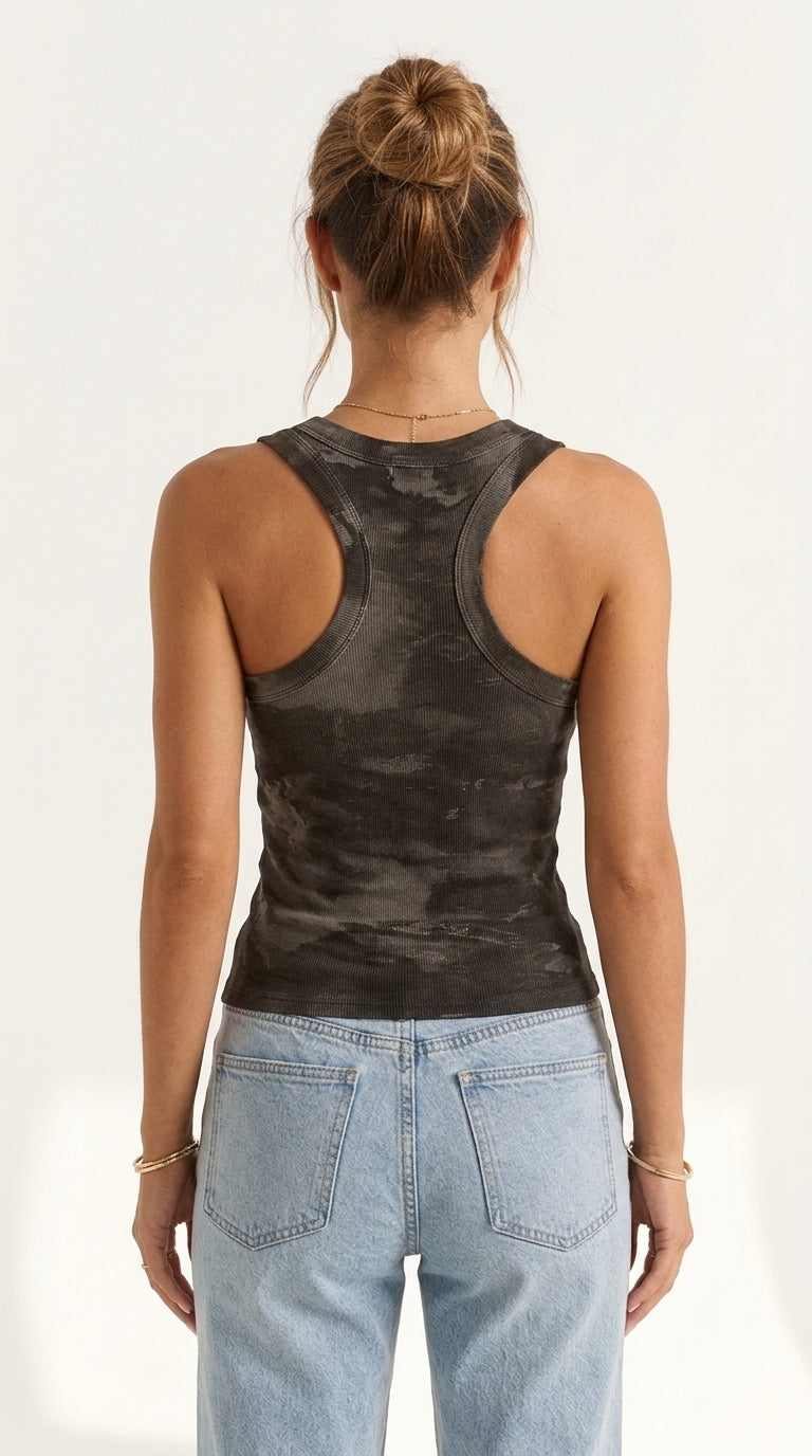 Arden Camo Square-Neck Ribbed Tank Top