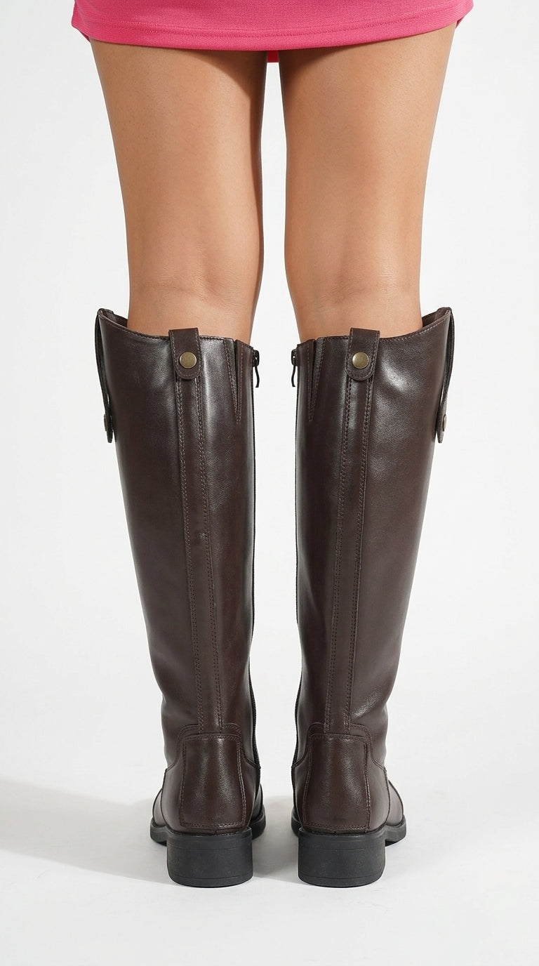 Equestrian-Style Knee-High Riding Boots with Button Detail
