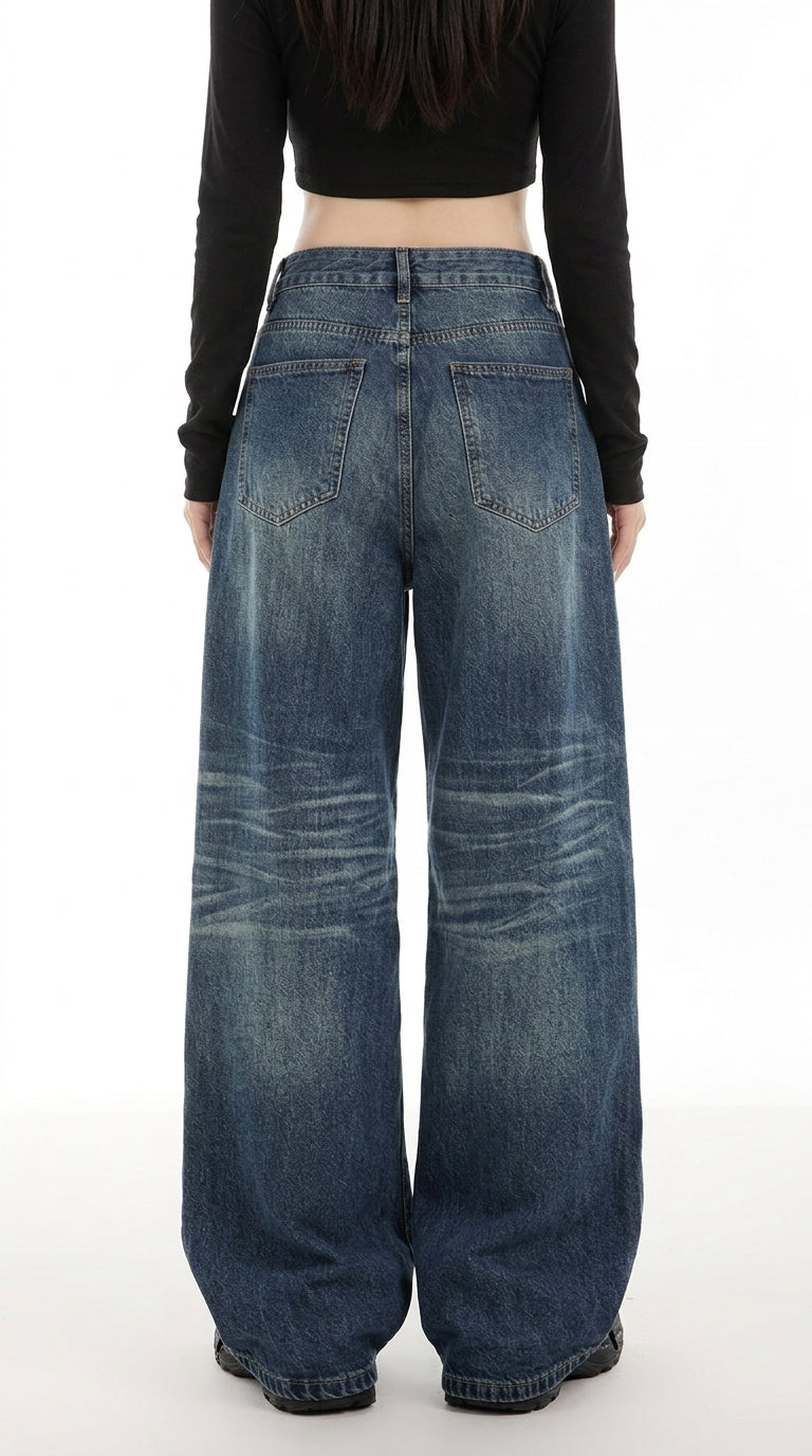 Vintage Wash Wide Leg Jeans