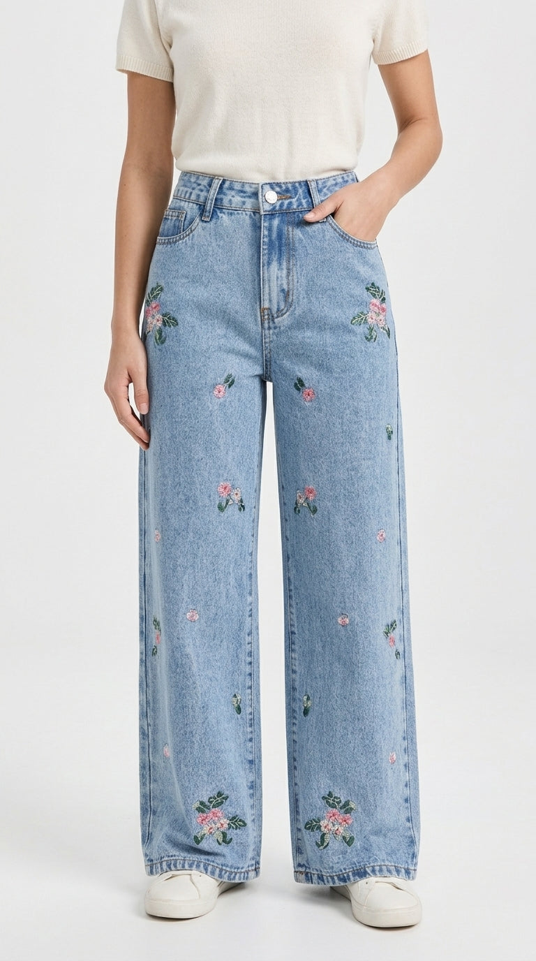 Willow Embroidered Wide-Leg Jeans