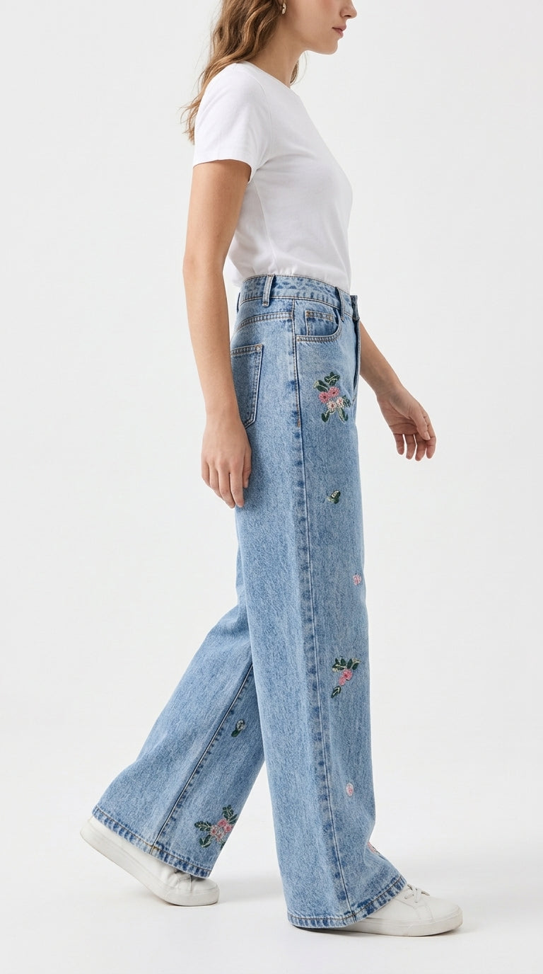 Willow Embroidered Wide-Leg Jeans