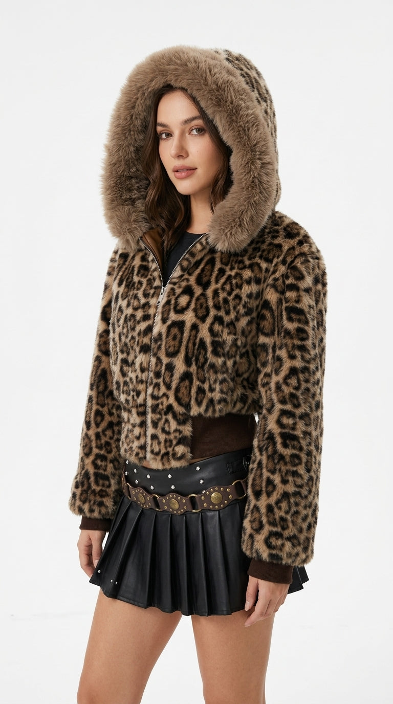 Sasha Leopard Faux Fur Hooded Jacket