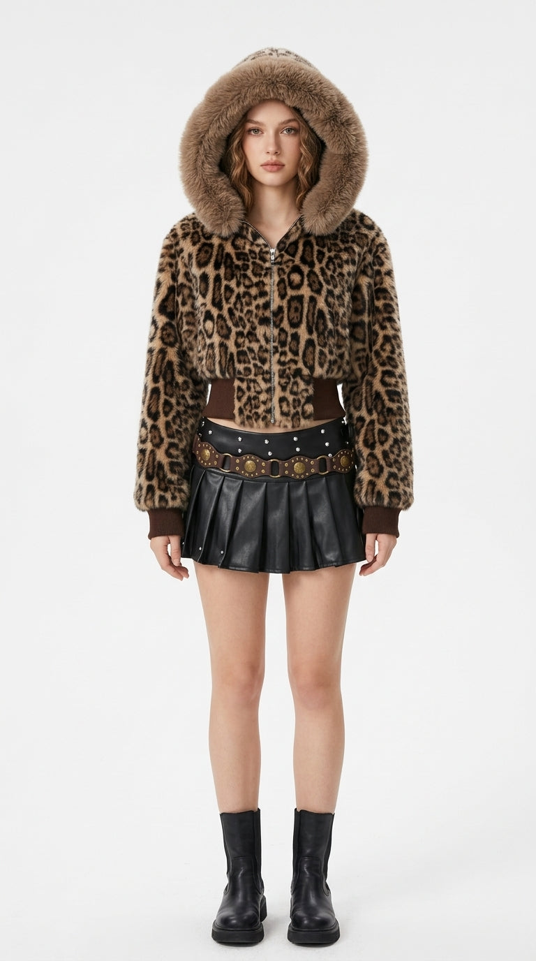 Sasha Leopard Faux Fur Hooded Jacket