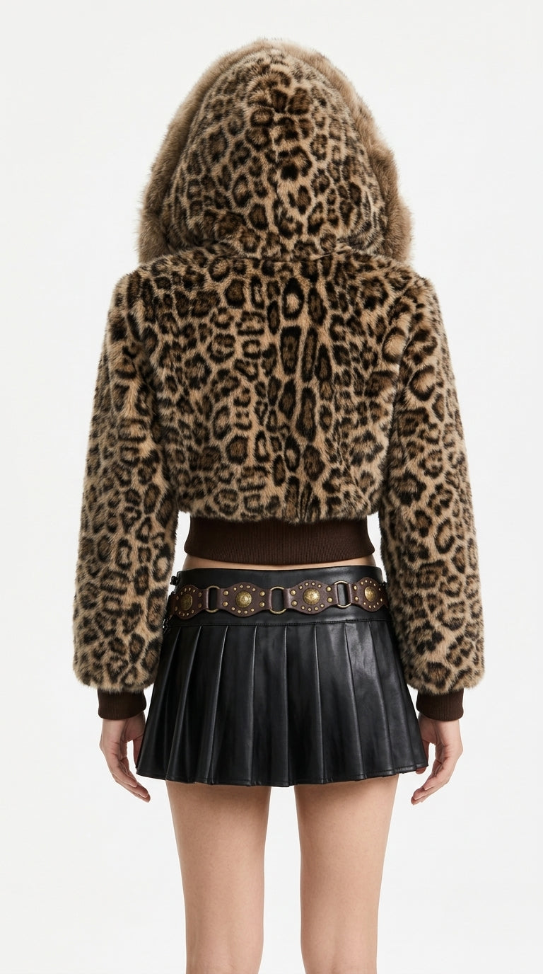 Sasha Leopard Faux Fur Hooded Jacket