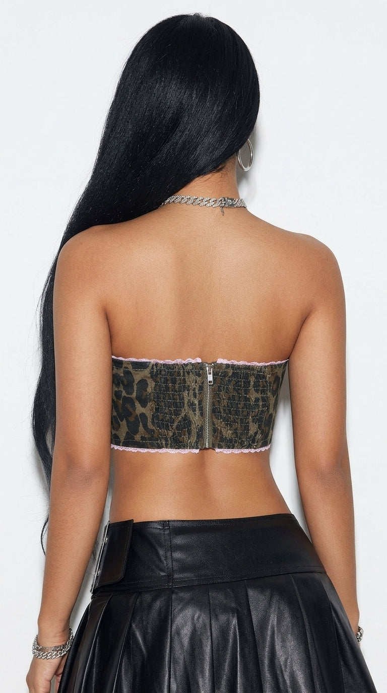 Bow Trim Leopard Tube Top