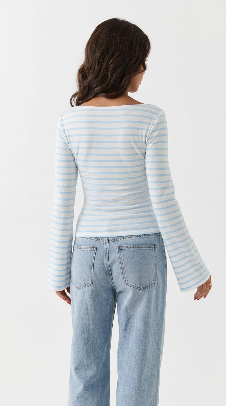 Jules Striped Flare-Sleeve Top