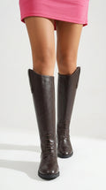 Equestrian-Style Knee-High Riding Boots with Button Detail