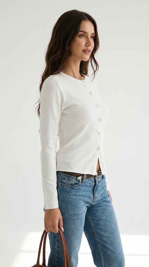 Button-Front Long Sleeve Cardigan