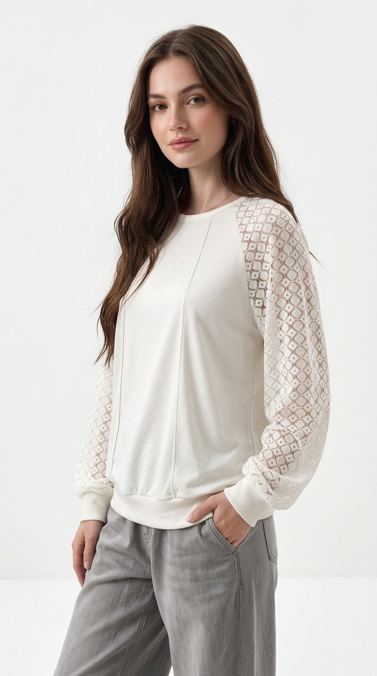 Sadie Lace-Sleeve Sweatshirt