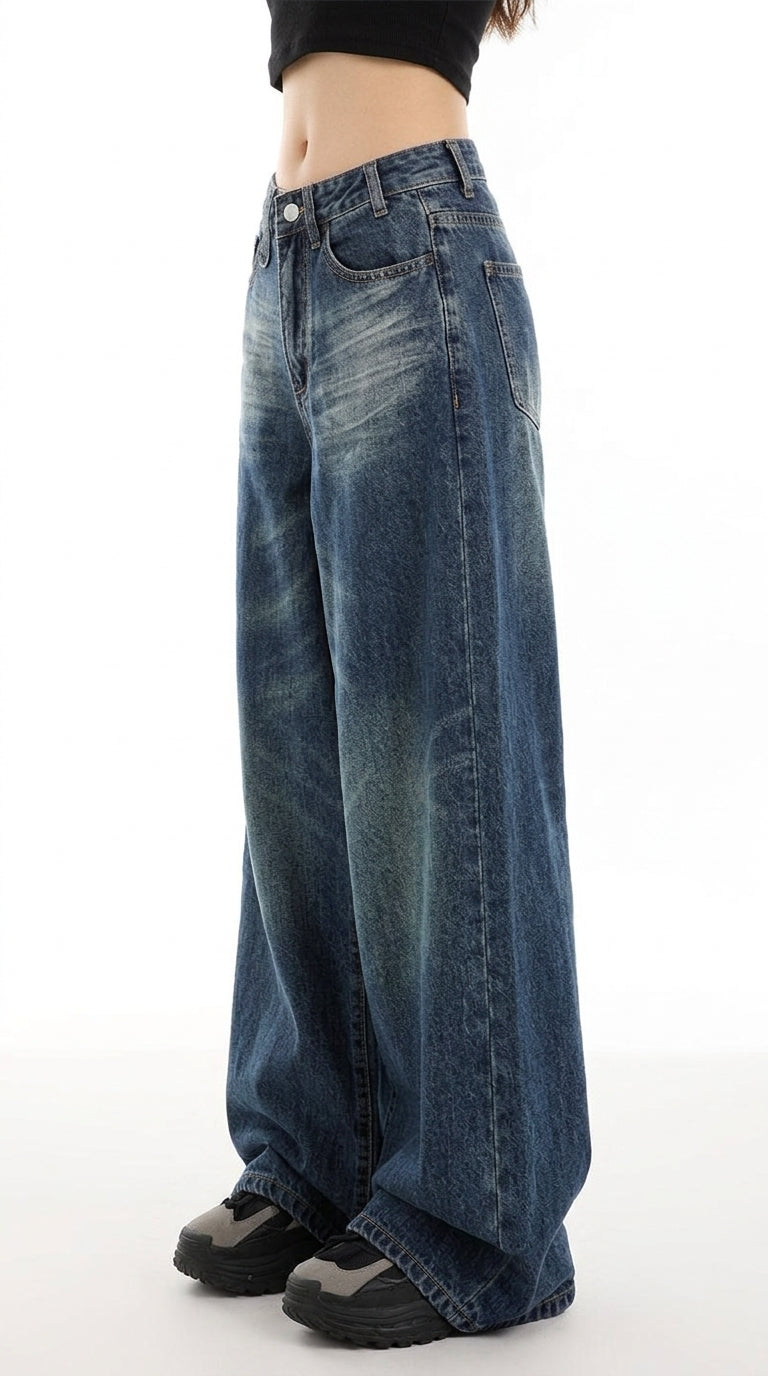 Vintage Wash Wide Leg Jeans