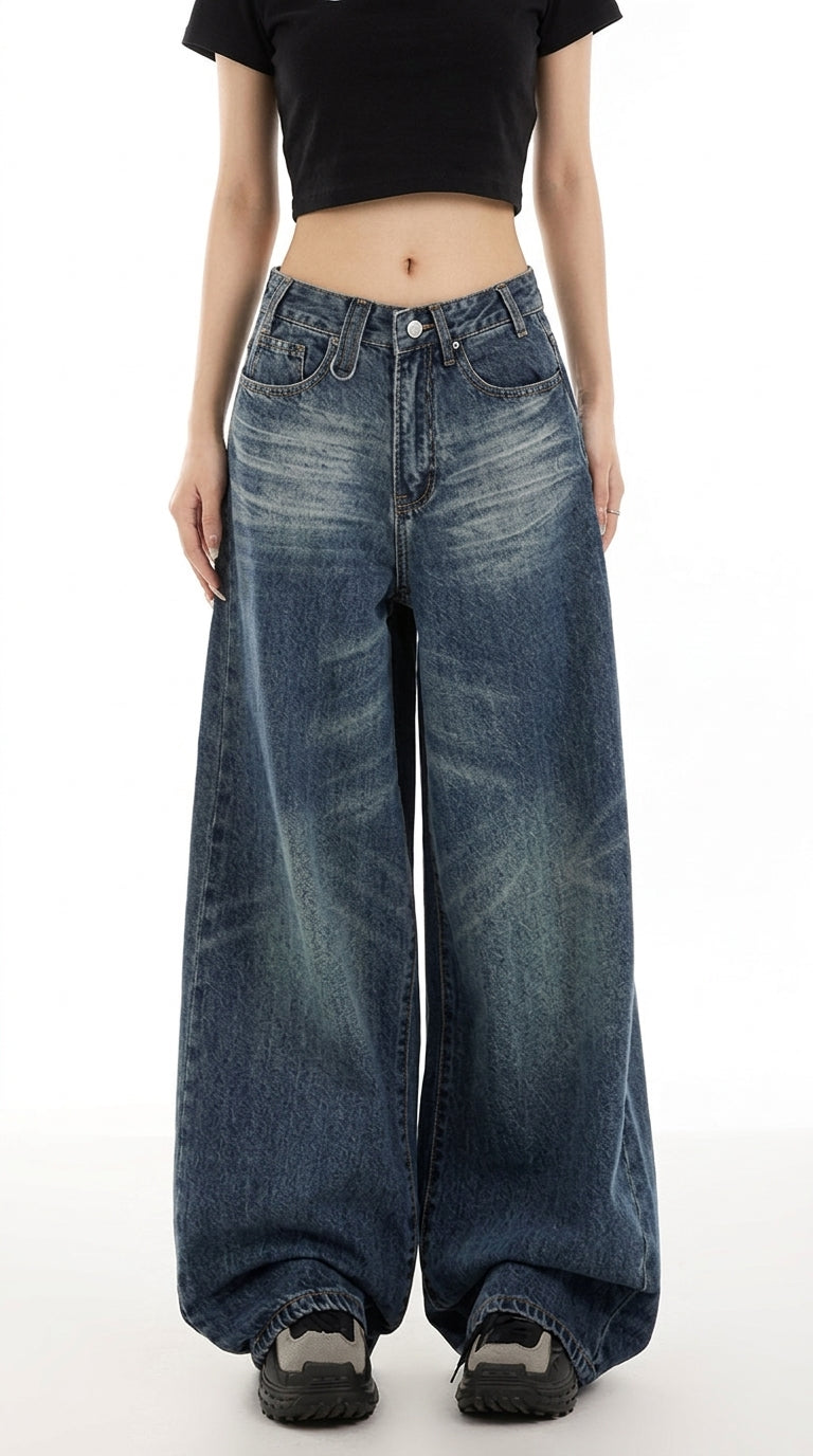 Vintage Wash Wide Leg Jeans