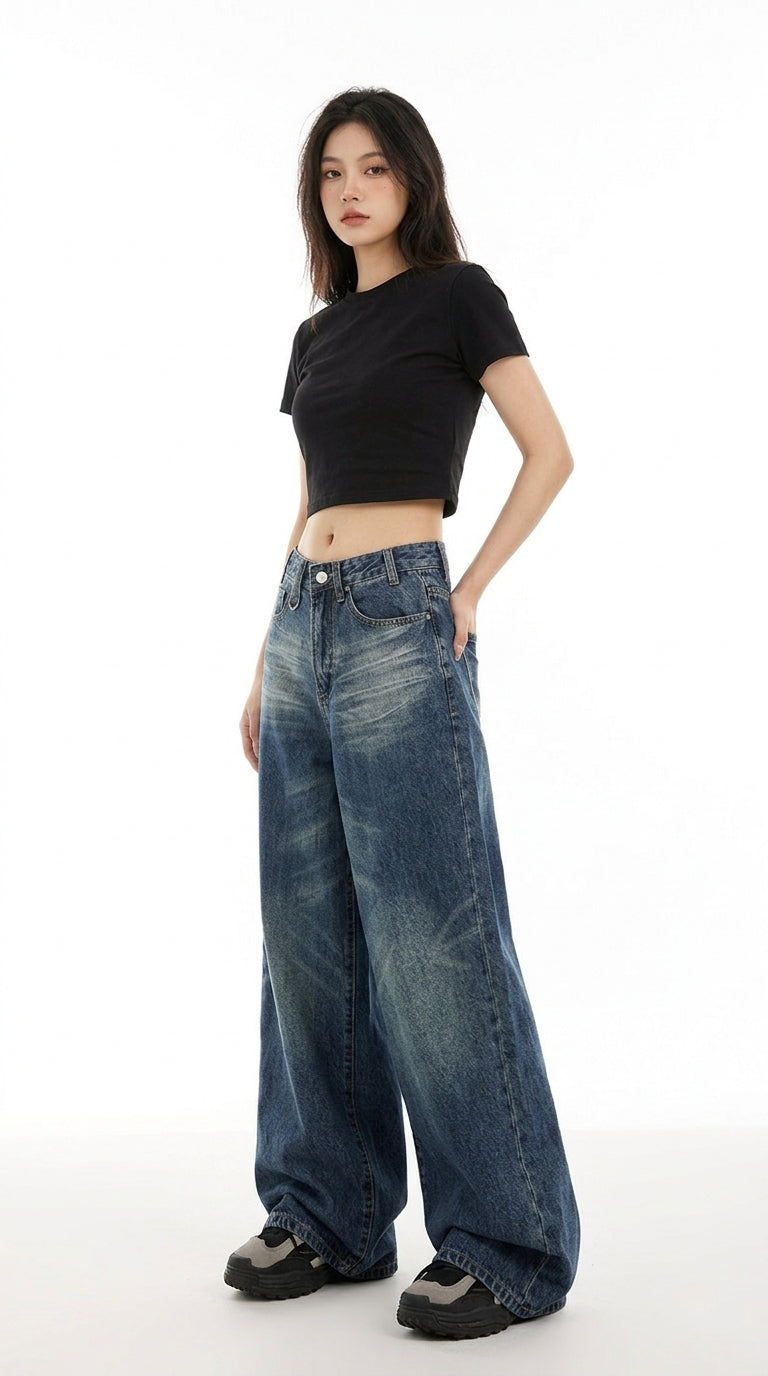 Vintage Wash Wide Leg Jeans