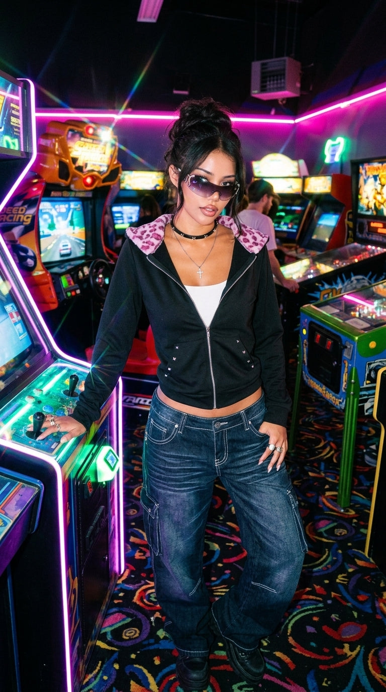 Y2K Zip-Up Slim Fit Hoodie