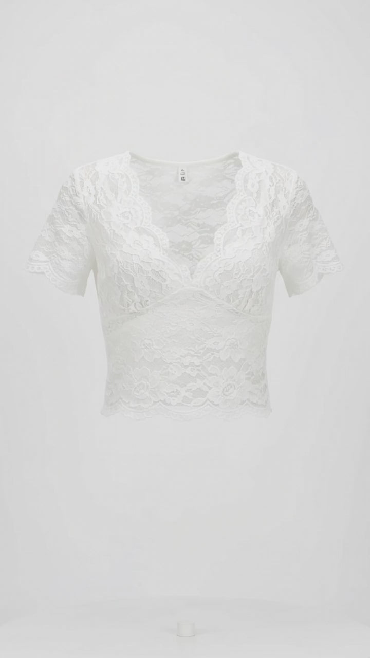 Plunge Cap Sleeve Lace Top