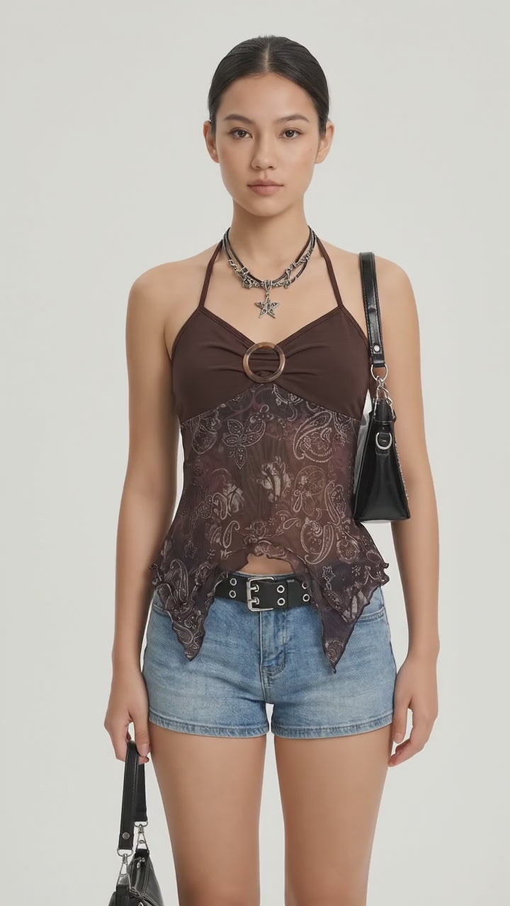 Indigo – Paisley Ring Detail Halter Top