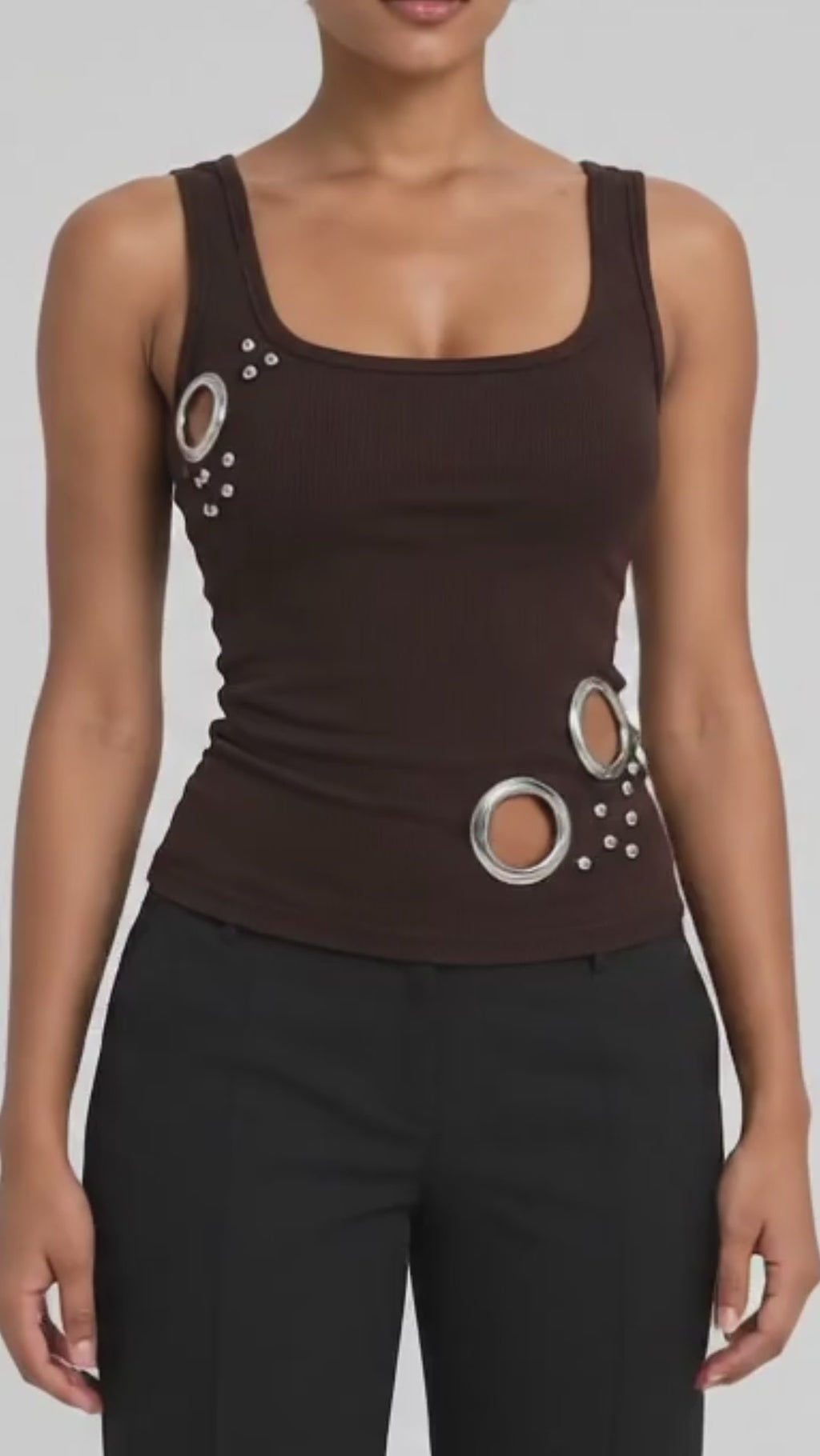 Metal Ring Cutout Ribbed Tank Top