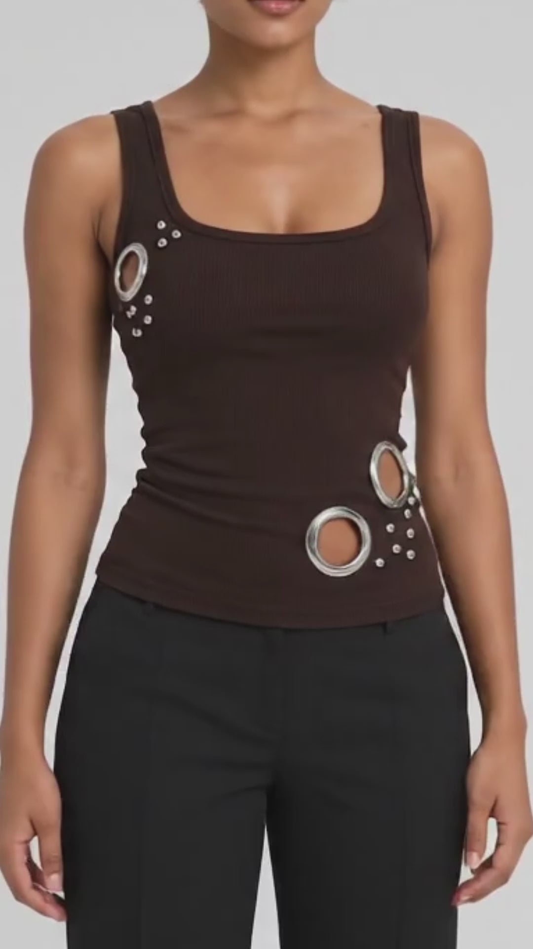 Metal Ring Cutout Ribbed Tank Top