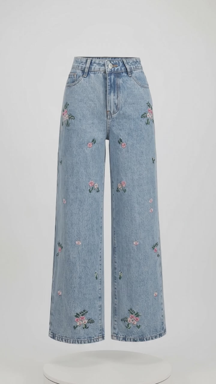 Willow Embroidered Wide-Leg Jeans