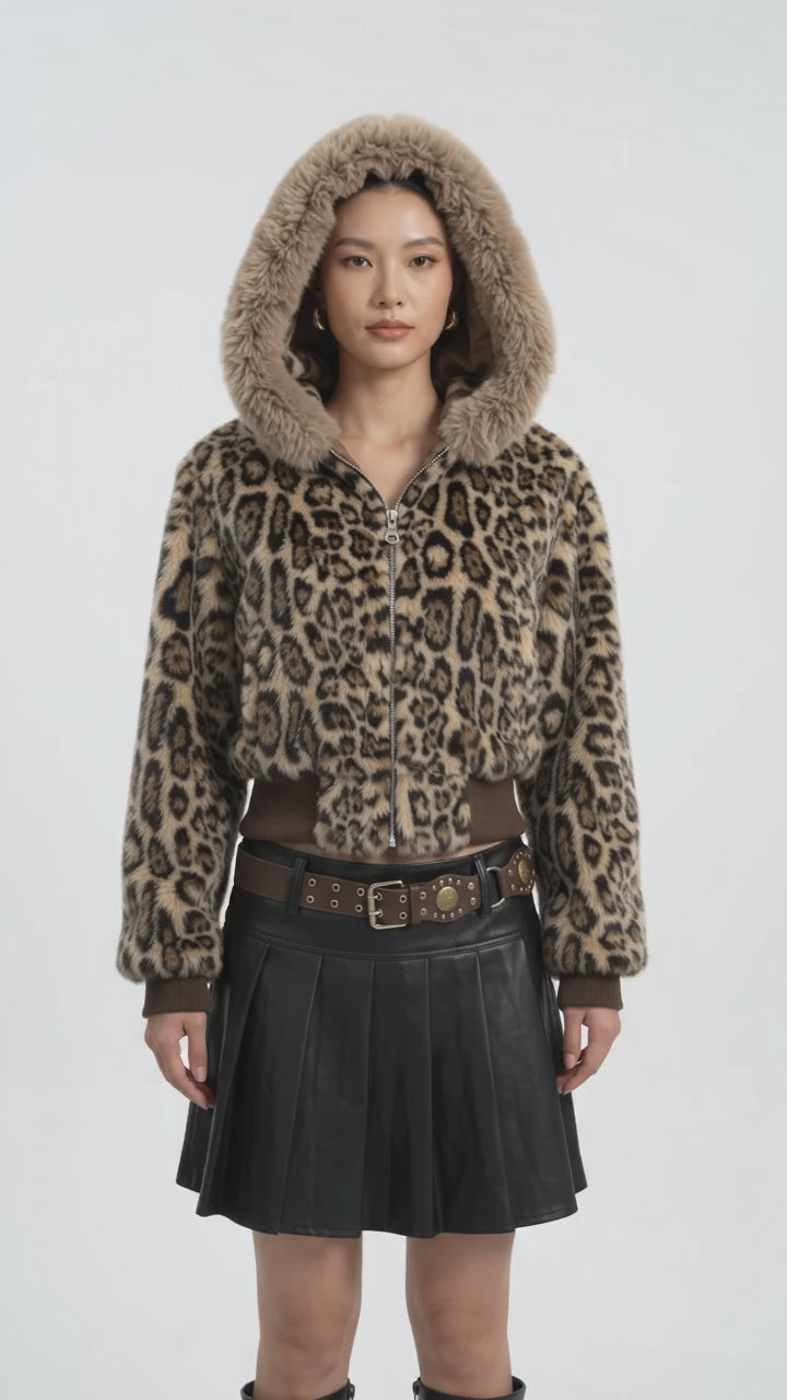 Sasha Leopard Faux Fur Hooded Jacket
