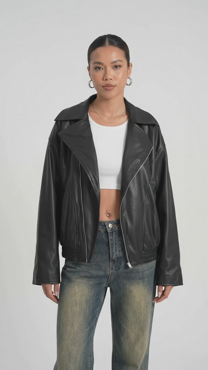 Blake Oversized Faux Leather Moto Jacket