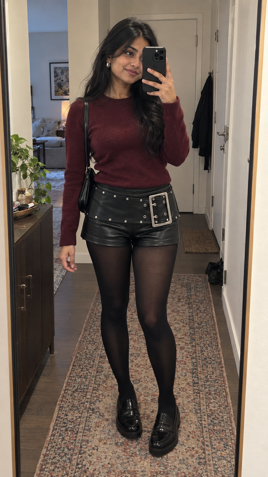 Rebel Studded Buckle Faux Leather Shorts