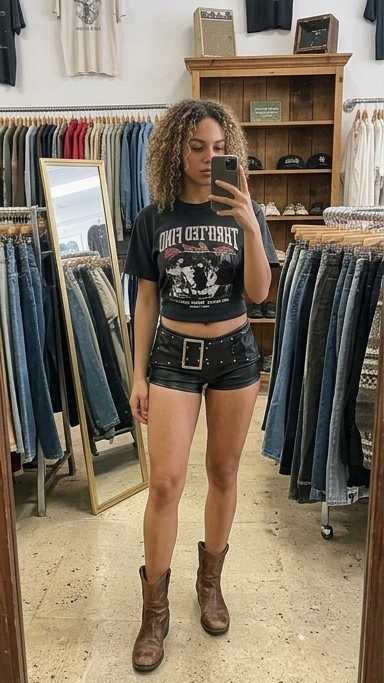 Rebel Studded Buckle Faux Leather Shorts